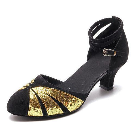 Sequins Buckle Suede Mid Heel Soft Sole Pumps