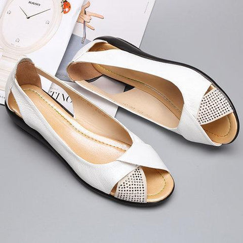 Rhinestones Peep Toe Breathable Casual Flat Shoes