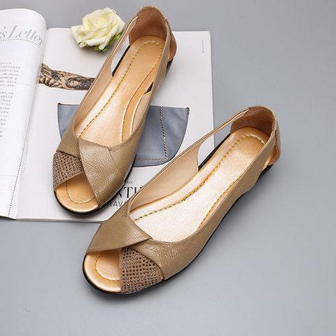 Rhinestones Peep Toe Breathable Casual Flat Shoes