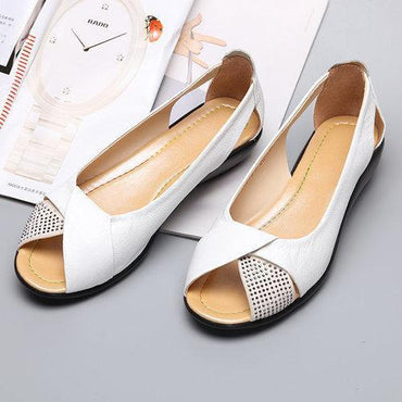 Rhinestones Peep Toe Breathable Casual Flat Shoes