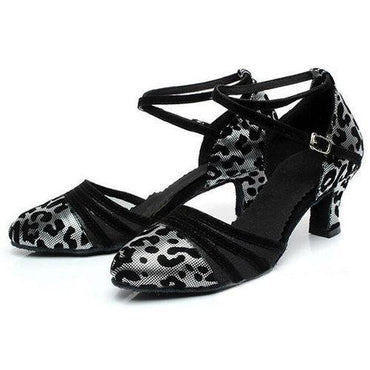 Leopard Pattern Sequins Buckle Mid Heel Pumps