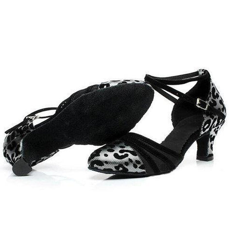 Leopard Pattern Sequins Buckle Mid Heel Pumps