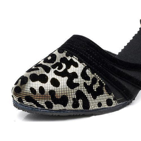 Leopard Pattern Sequins Buckle Mid Heel Pumps