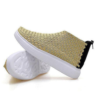 Woven Zipper Knitting High Top Breathable Flat Casual Shoes