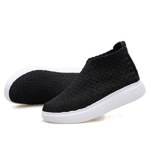 Woven Zipper Knitting High Top Breathable Flat Casual Shoes