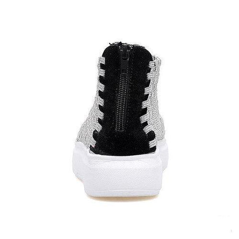 Woven Zipper Knitting High Top Breathable Flat Casual Shoes