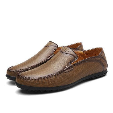 Men Vintage Breathable Flat Slip On Leather Business Casual