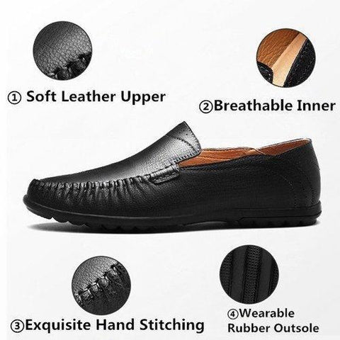 Men Vintage Breathable Flat Slip On Leather Business Casual