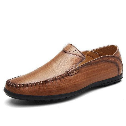 Men Vintage Breathable Flat Slip On Leather Business Casual