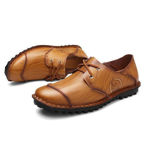 Men Vintage Hand Stitching Special pattern Cap-toes Flat Casual Leather Shoes