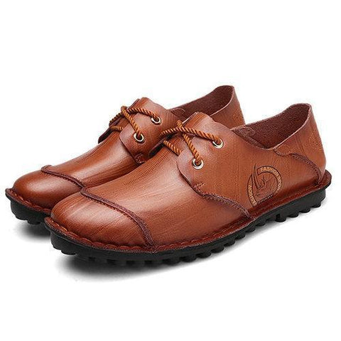 Men Vintage Hand Stitching Special pattern Cap-toes Flat Casual Leather Shoes