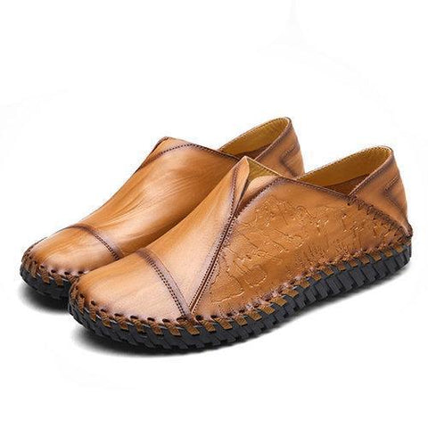 Men Hand Stitching Stylish Cap-toes Vintage Flat Slip On Casual Loafers