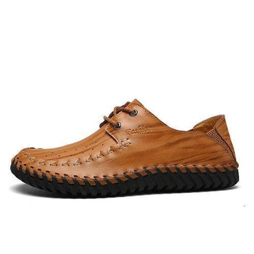 Men Hand Stitching Hole Breathable Soft Flat Casual Leather Shoes