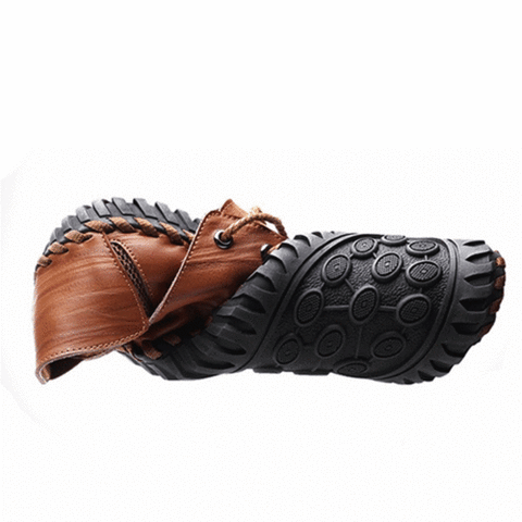 Men Hand Stitching Hole Breathable Soft Flat Casual Leather Shoes