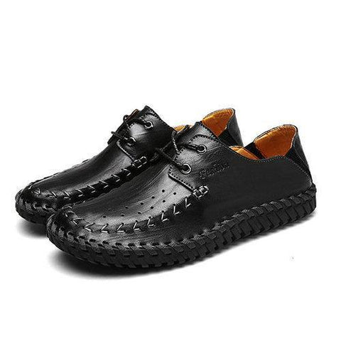 Men Hand Stitching Hole Breathable Soft Flat Casual Leather Shoes