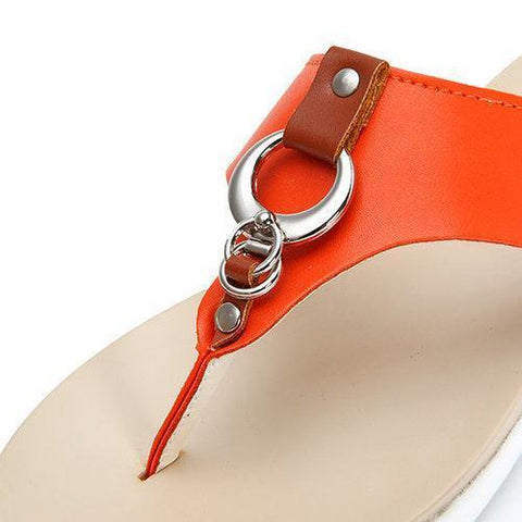 Big Size Metal Clip Toe Leather Flat Casual Beach Slippers