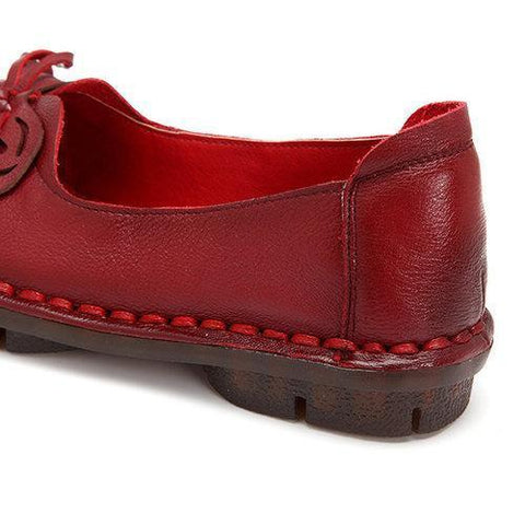 SOCOFY Bowknot Leather Soft Slip On Flat Vintage Loafers