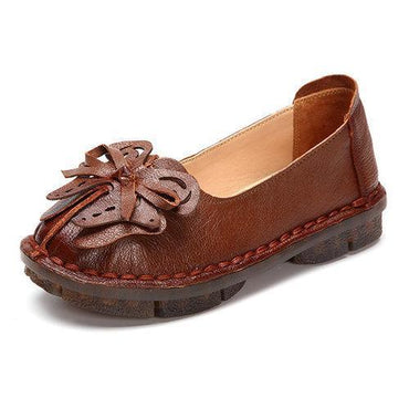 SOCOFY Bowknot Leather Soft Slip On Flat Vintage Loafers