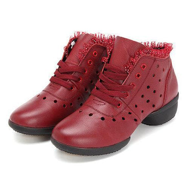 Leather Lace Breathable Hollow Out Soft Sole Casual Shoes