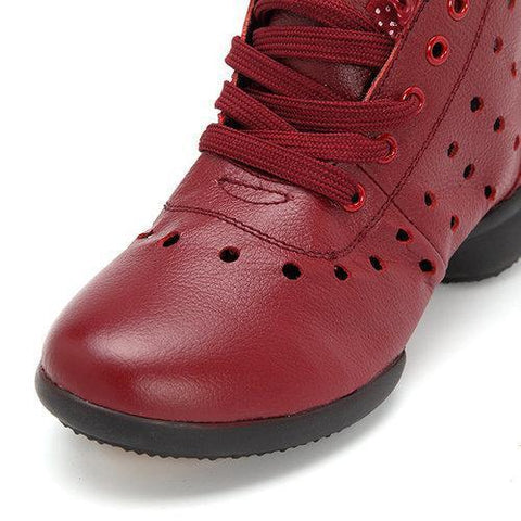 Leather Lace Breathable Hollow Out Soft Sole Casual Shoes