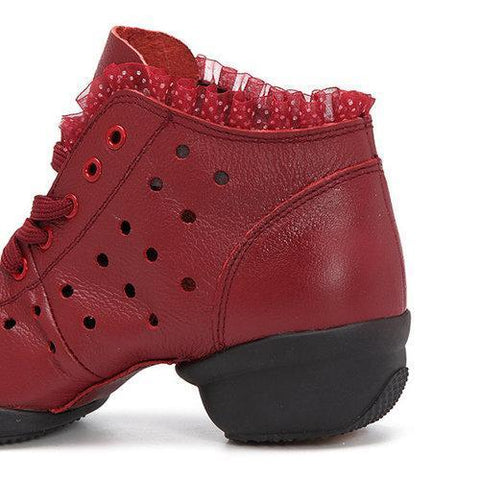 Leather Lace Breathable Hollow Out Soft Sole Casual Shoes