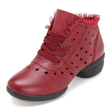 Leather Lace Breathable Hollow Out Soft Sole Casual Shoes