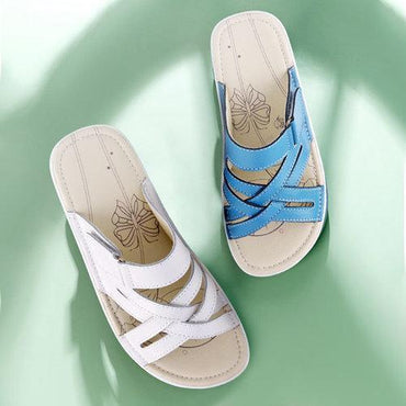 Women Candy Color Leather Cross Summer Flat Platform Sandals