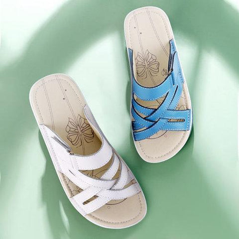 Women Candy Color Leather Cross Summer Flat Platform Sandals