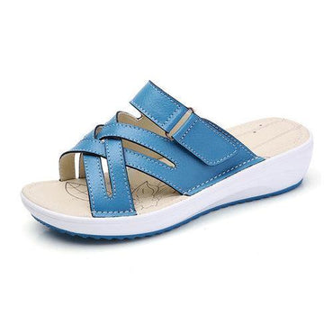 Women Candy Color Leather Cross Summer Flat Platform Sandals