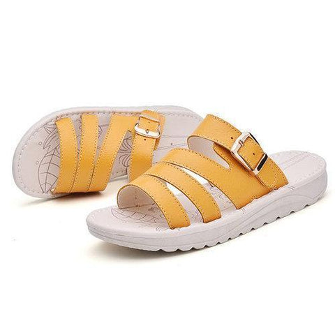 Summer Cow Leather Flat Platform Sandals For Women