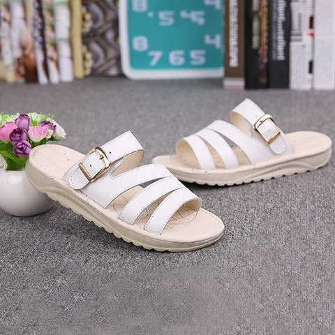 Summer Cow Leather Flat Platform Sandals For Women