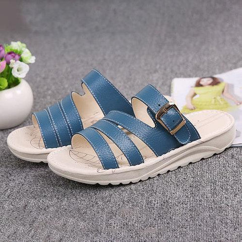 Summer Cow Leather Flat Platform Sandals For Women