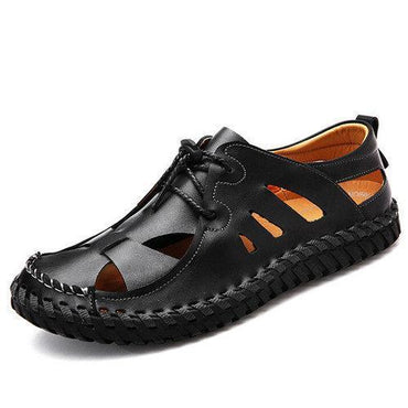 Men Hand Stitching Leather Sandals Soft Hole Breathable Casual Shoes