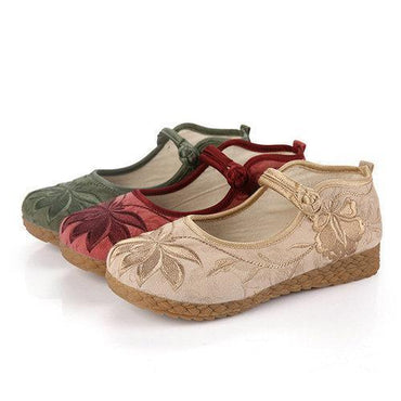 Flower Embroidery Chinese Knot Flat Retro Loafers For Women