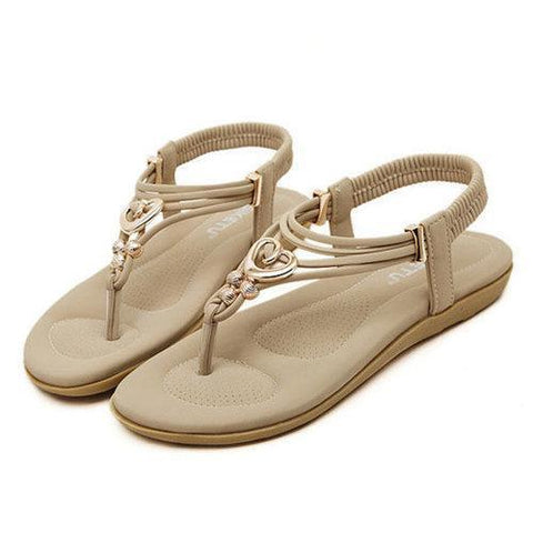 SOCOFY Metal Bohemia Slip On Clip Toe Flat Beach Sandals