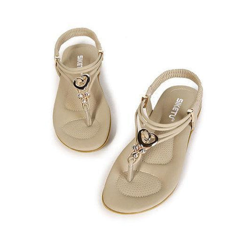 SOCOFY Metal Bohemia Slip On Clip Toe Flat Beach Sandals