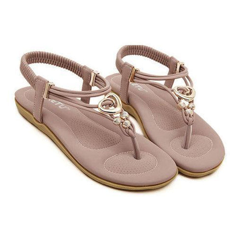 SOCOFY Metal Bohemia Slip On Clip Toe Flat Beach Sandals