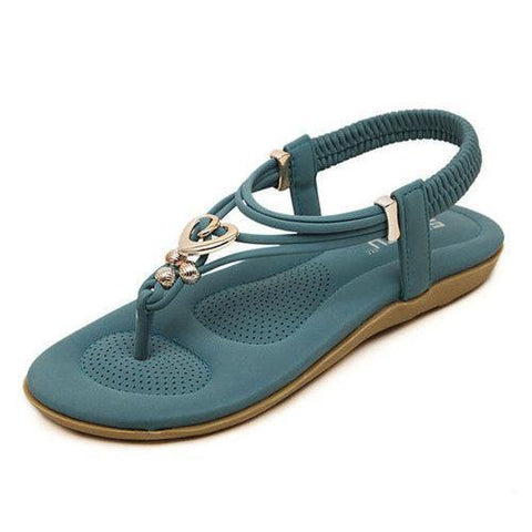 SOCOFY Metal Bohemia Slip On Clip Toe Flat Beach Sandals