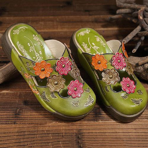 SOCOFY Colorful Flower Butterfly Leather Hollow Out Platform Shoes