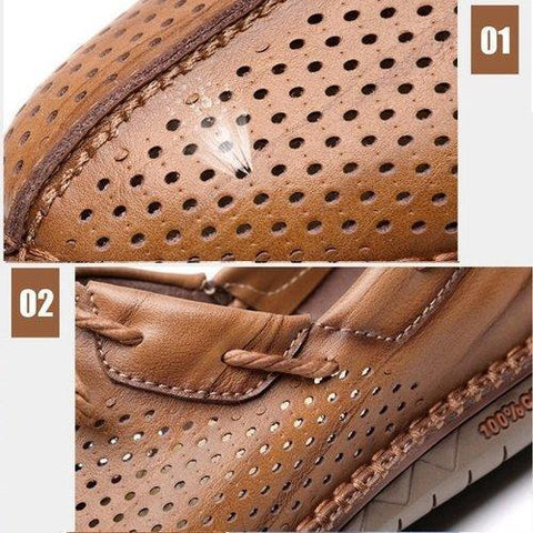 Men Hand Stitching Hole Breathable Soft Lace Up Outdoor Casual Leather Shoes