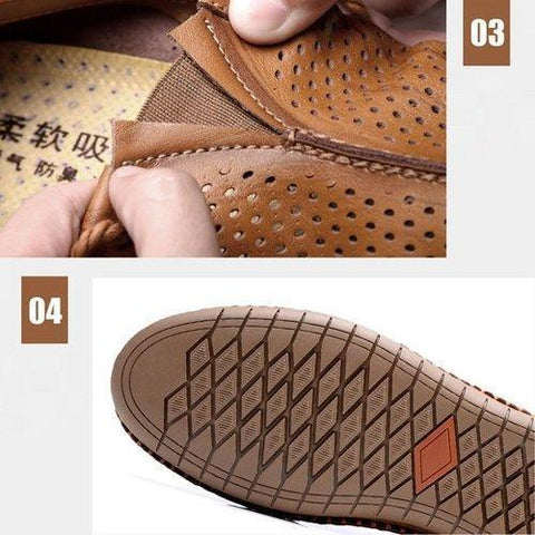 Men Hand Stitching Hole Breathable Soft Lace Up Outdoor Casual Leather Shoes