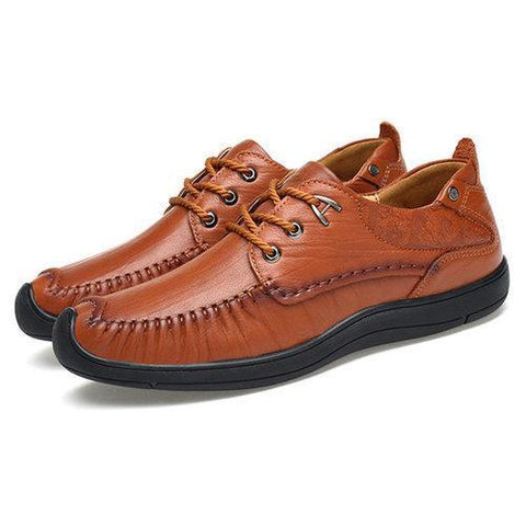 Men Luxury Vintage Carved Cow Leather Lace Up Business Casual Shoes