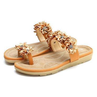 SOCOFY Floral Bohemia Clip Toe Flat Slippers For Women