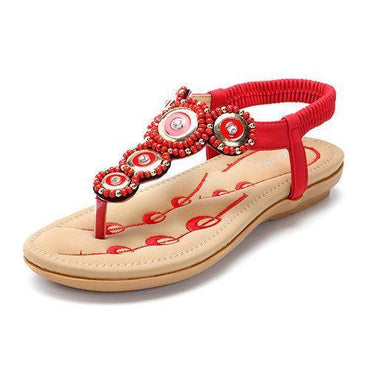 SOCOFY Rhinestone Clip Toe Bohemia Elastic Flat Sandals