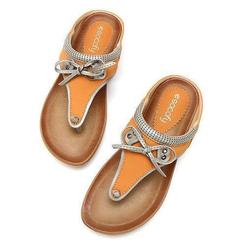 SOCOFY Large Size Butterfly Knot Clip Toe Flat Casual Beach Slippers