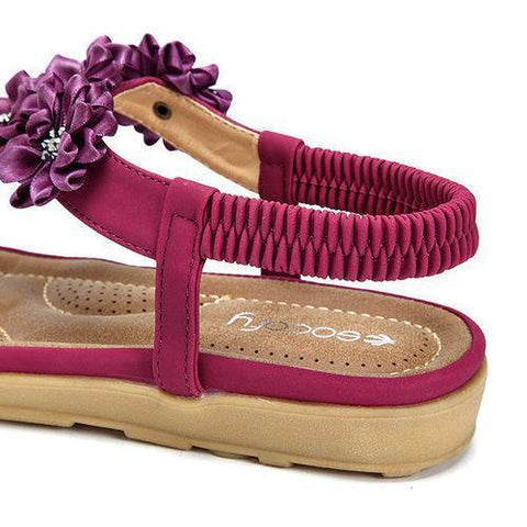 SOCOFY Flower Pure Color Slip On Flat Beach Sandals