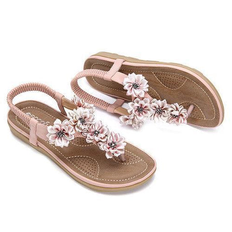 SOCOFY Flower Pure Color Slip On Flat Beach Sandals