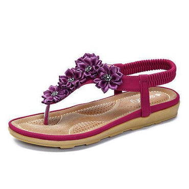 SOCOFY Flower Pure Color Slip On Flat Beach Sandals