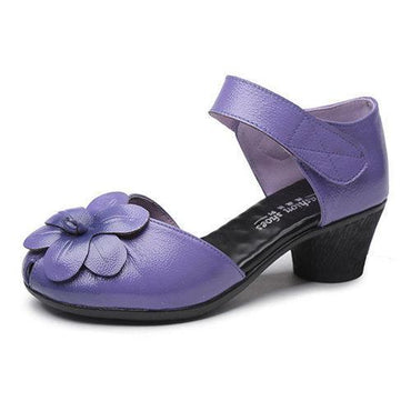 SOCOFY Flower Block Hoop Loop Soft Leather Sandals