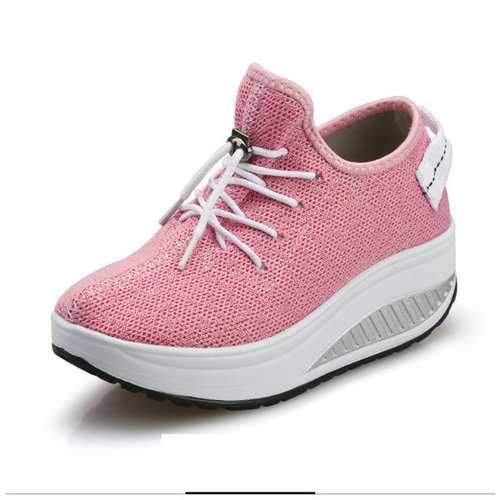 Mesh Breathable Platform Lace Up Rocker Sole Shoes